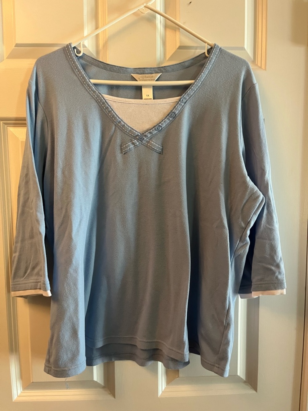 CJ Banks Light Blue V-Neck Long Sleeve Top